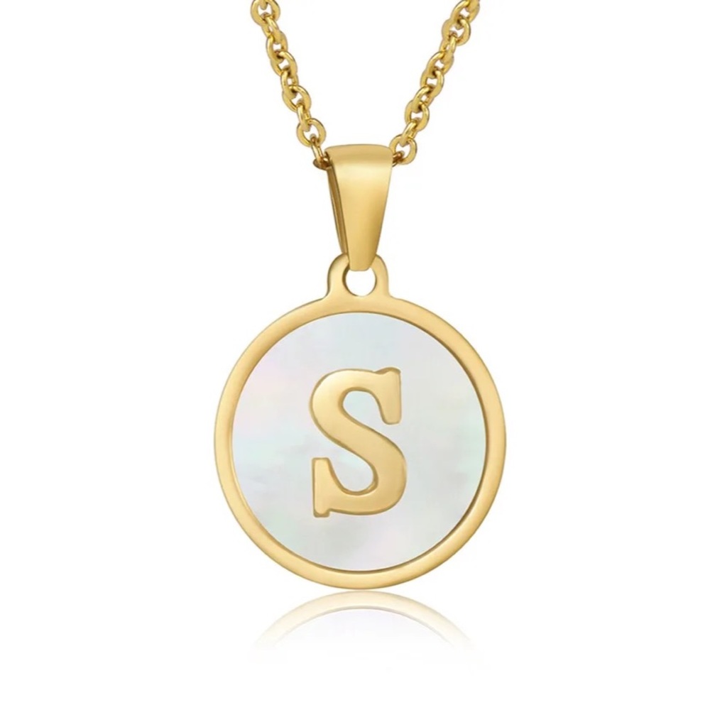 Letter “S” Initial Pendant 18k Gold Plated Real Mother Pearl A, B, C, D,…